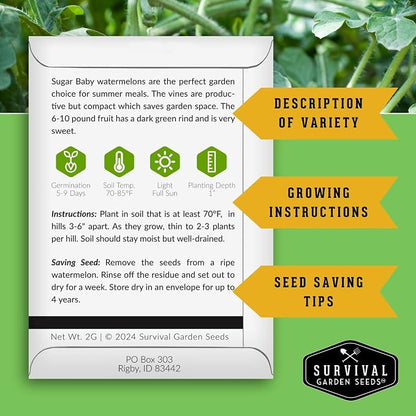 Sugar Baby Watermelon Seeds - Grow Little Round Icebox Watermelons at Home - Non-GMO Heirloom Variety for Planting - Survival Garden Seeds (5 Pack)