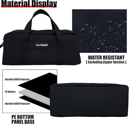 MELOTOUGH Utility Rudded Tool Bag Small Canvas Tool Bag with Zipper Combo Kit-Includes 2 Medium Tool Organizer Bags for Electrician, Plumbing, Gardening, HVAC & More (14 inch,Red&Black)