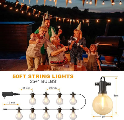 Outdoor String Lights, 50FT 4-Color LED Patio Lights with 25 Shatterproof G40 Globe Bulbs, Waterproof Hanging Lights for Outside, Backyard, Porch, Balcony, Gazebo, 2700K/3000K/4000K/6000K