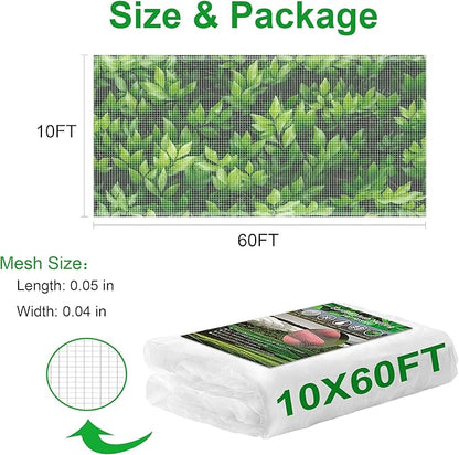 Garden Netting 10x60FT Ultra Fine Mesh Netting Bird Barrier Protection Vegetable Fruit Tree Bushes Plant Cover for Raised Bed