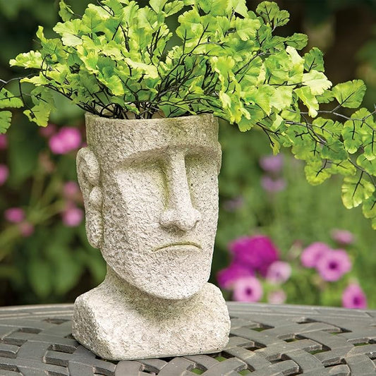 Bits and Pieces - Easter Island Head Statue Planter - Large Garden Decorations - Polyresin Sculpture - Indoor/Outdoor Moai Statue Planter - Moai Head Urn for Plants - 8.75" Tall