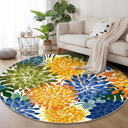 ZonLi Colorful Outdoor Rug 6x6Ft Waterproof Multicolored Indoor Area Rug Washable Outdoor Patio Rugs Tropical Floral Non Slip Outdoor Carpet for Living Room, Pool,Backyard,Deck,Camping