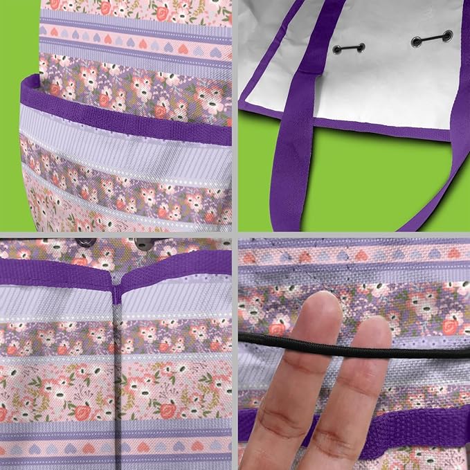 Boho Garden Tool Bag - Waterproof Floral Garden Tote with 8 Pockets, Large Storage Home Organizer Gardening Tool Oxford Bag for Garden Tools Kits Holder, Ideal Outdoor Gardening Gift for Women & Men