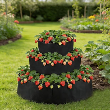 3 Tiered Fabric Strawberry Planter 48 36 24 inch Strawberry Tower Planter Stackable Planters Strawberry Grow Kit