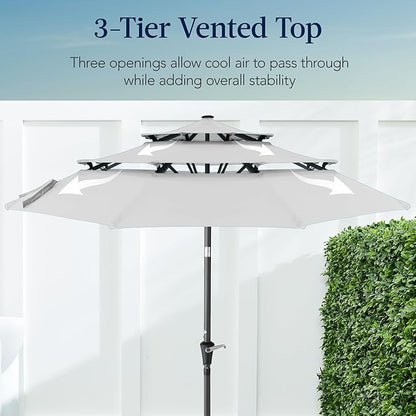Best Choice Products 10ft 3-Tier Market Patio Umbrella, Outdoor Sun Shade with Tilt, Crank Lift, 8 Ribs for Backyard, Deck, Poolside – Fog Gray