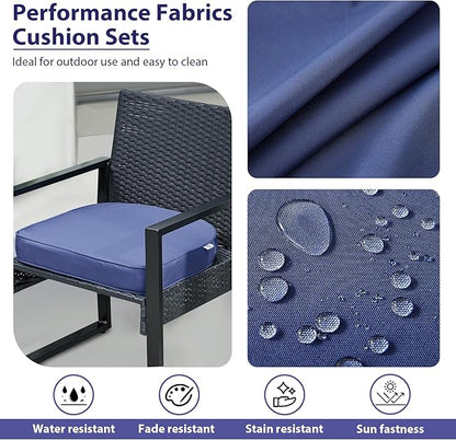 Outdoor Chair Cushions Set of 4, Waterproof Outdoor Seat Cushions for Patio Furniture, Patio Chair Cushion with Handle and Ties, Round Out Door Chair Pads,18.5" x 16" x 3", Navy Blue