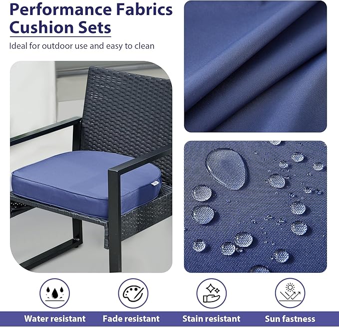 Outdoor Chair Cushions Set of 4 -Waterproof Outdoor Seat Cushions for Patio Furniture, Patio Chair Cushion with Handle and Ties, Round Out Door Chair Pads,19" x 19" x 3", Navy Blue