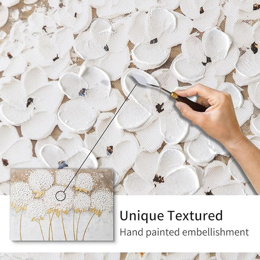 JolyWell Large hand painted wall art White Hydrangea Canvas Wall decor, Modern Floral Wall Decor, 3D Textured Oil Painting, Large Canvas Wall Art for Living Room Bedroom Office Decoration 40x28 Inch