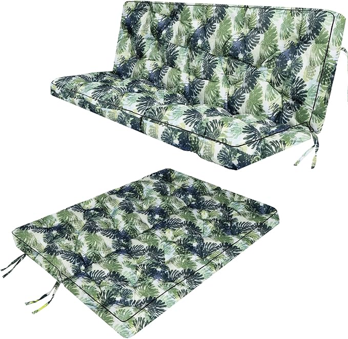 Swing Replacement Seat Cushions, 2-3 Seater Bench Cushions for Outdoor Furnitur with Backrest, Garden Recliner Seat Cushions Waterproof Sofa Pads (Palm Leaves, 55x40in)