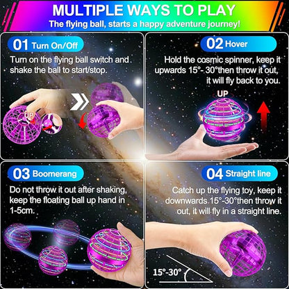 Vantexi Flying Orb Ball Toy,2026 Upgraded Parachute LED,Magic Hand Controlled Mini Gravity Ball,Cosmic Globe Boomerang,Cool Christmas Birthday Gift for 6 7 8 9 10+ Year Old Girls-Bright Purple