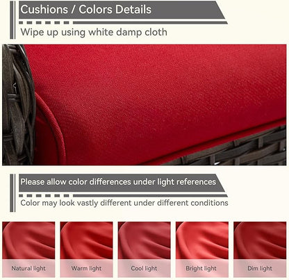 4 Piece Patio Furniture Set, 2 Chairs and 2 Ottomans PE Wicker Footstool, Outdoors Rattan Conversation Set with Deep Seating and Olefin Cushions, for Backyard, Garden, Red