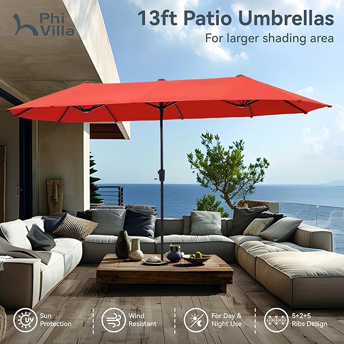 PHI VILLA 7 Piece Outdoor Dining Set with Umbrella, Patio Dining Set with Outdoor Table and Chairs Set, Ajustable Grey Folding Patio Chairs (No Assemble)