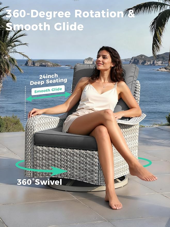 10 Piece Outdoor Wicker Rattan Sectional Sofa Set with Swivel Chairs & Fire Pit Table, 7-Seats with 4" Thickened Cushions & Coffee Table, All-Weather PE Rattan for Garden, Backyard, Porch, Black