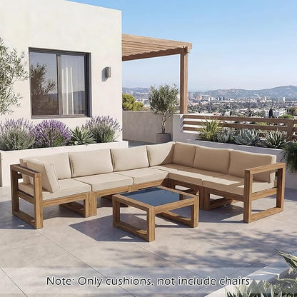 HOMREST 14-Piece Outdoor Cushions for Patio Furniture, 25x25 Inch Deep Seat Replacement Cushions Set with Water-Resistant Cover & Non-Slip Base, Fits 6-Seat Rattan Wicker Sectional Sofa, Khaki
