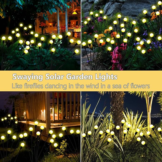 Solar Garden Lights Outdoor, 2 Pack 16 LED Solar Firefly Lights Waterproof, Sway by Wind, Swaying Light for Yard Patio Backyard Garden Planter Flower Bed Pathway Outdoor Decoration (Warm White)
