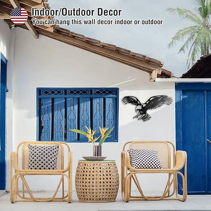 Bald Eagle Metal Wall Art – Black Patriotic Eagle Decor, Metal Wall Hanging for Indoor Outdoor Home, Garage, Man Cave, Rustic Wildlife Gift for Men