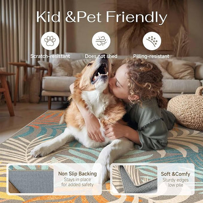 5x7 Indoor Outdoor Area Rug Washable Patio Rug Brown Non Slip Non Shedding Waterproof Carpet for Living Room Bedroom Backyard Porch Camping RV Balcony Poolside