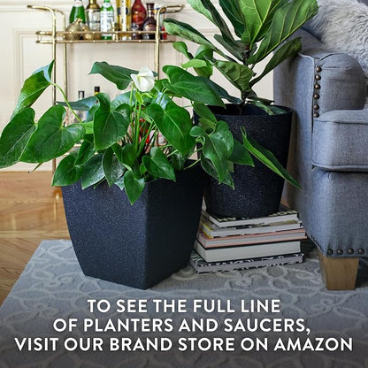 The HC Companies Santa Fe Round Self-Watering Pot - Lightweight Plastic Planter for Herbs & More - Durable Plant Pots for Indoor Plants & Outdoor Plants (12" Black Sand, Pack of 1)