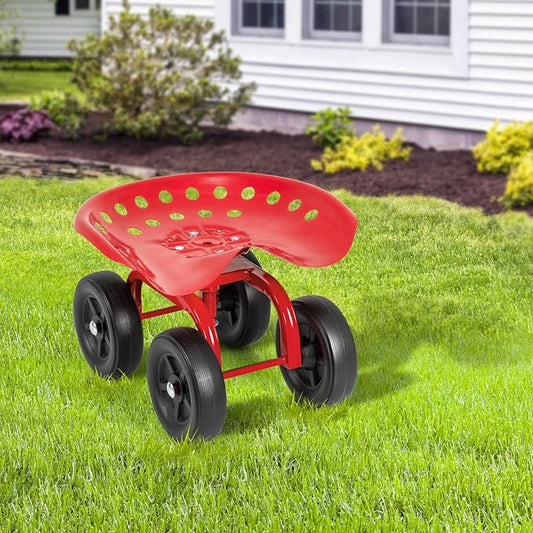 Giantex Garden Cart, Rolling Workseat with 4 Wheels, Garden Stool 360° Swivel Work Seat & Adjustable Height, Heavy Duty Wagon Scooter for Gardening for Patio Garden, Lawn, Yard (Red)