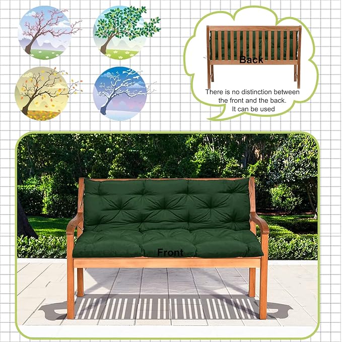 Replacement Cushion for Swings, Waterproof Porch Swing Cushion, 2-3 Seat Replacement Swing Seat Cushion with Backrest and Ties for Patio Backyard Porch Garden(Dark Green 40 * 60 in)