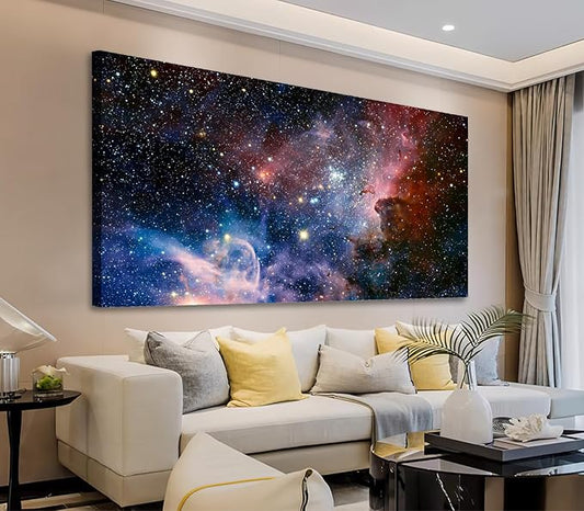 arteWOODS Canvas Wall Art Galaxy Nebula Starry Cosmic Painting Pictures Panoramic Canvas Arotwork Universe Stars Outer Space Wall Art for Home Office Decoration Framed Ready to Hang 29" x 58"