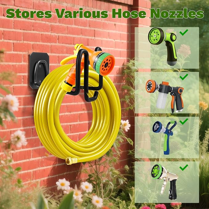 Garden Hose Holder Wall Mount Water Hose Holders for Outside | Metal Hose Hanger with Hook Heavy Duty Garden Hose Reel for Outside Yard Lawn Storage