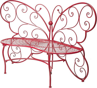 Alpine Corporation 62" x 26" Outdoor 2 Person Metal Butterfly Shaped Garden Bench, Red