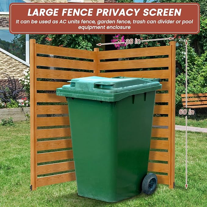 LILYPELLE 38in W x 60in H Air Conditioner Fence, 2 Panels Outdoor Decorative Fences Wood Privacy Screen with Metal Stakes, Outside Pool Equipment Enclosure Trash Can Panels