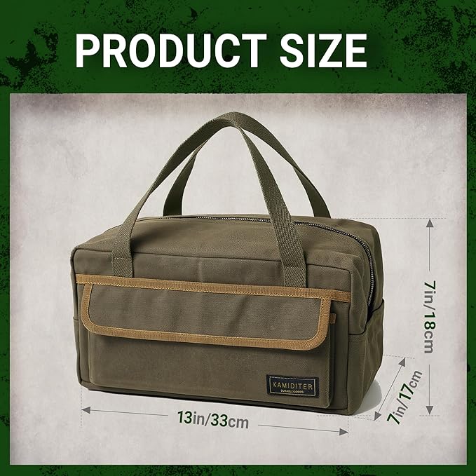 Retro Handled Utility Small Tote with Contrasting Color Accents- All Purpose Tool Bag for Work/Home/Car Storage (ArmyGreen)