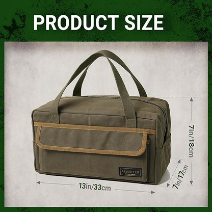 Retro Handled Utility Small Tote with Contrasting Color Accents- All Purpose Tool Bag for Work/Home/Car Storage (ArmyGreen)