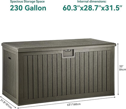 YITAHOME 230 Gallon Large Deck Box with Divider & Side Handles, Outdoor Double-Wall Storage for Patio Furniture Cushions, Garden Pool Accessories, Water Resistant & Lockable