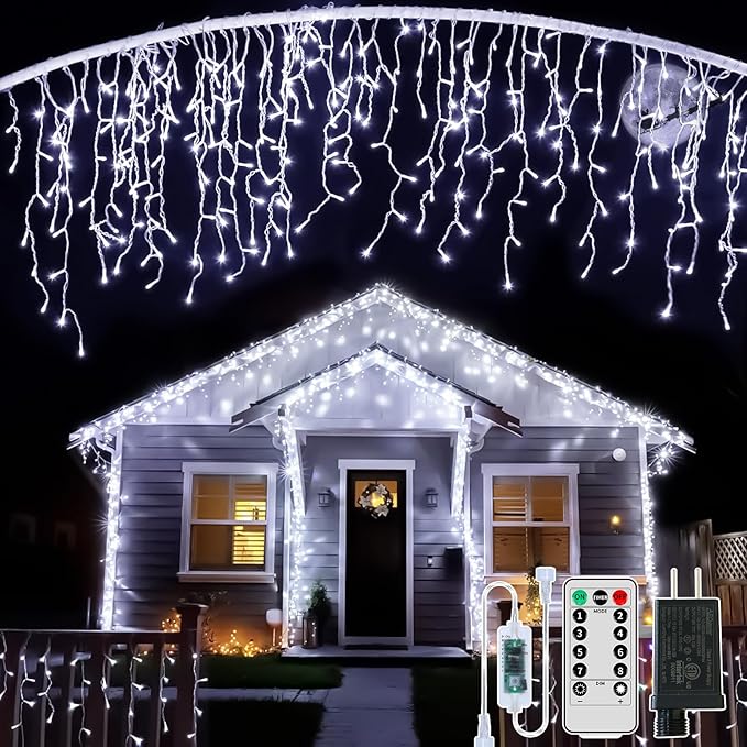 Icicle Christmas Lights for Outside - 65Ft 506 LED Plug-in Icicle String Lights Outdoor Decorations with Remote,Waterproof, Cool White Christmas Icicle Lights for House Bedroom Balcony Decor