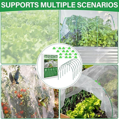 Garden Mesh Netting Kit for Raised Beds, 10x33FT Ultra Fine Mesh Netting&6 Sets 8FT Fiberglass Garden Hoops, Insect Netting Row Cover, Pest Barrier Protection for Vegetable Fruits Flowers