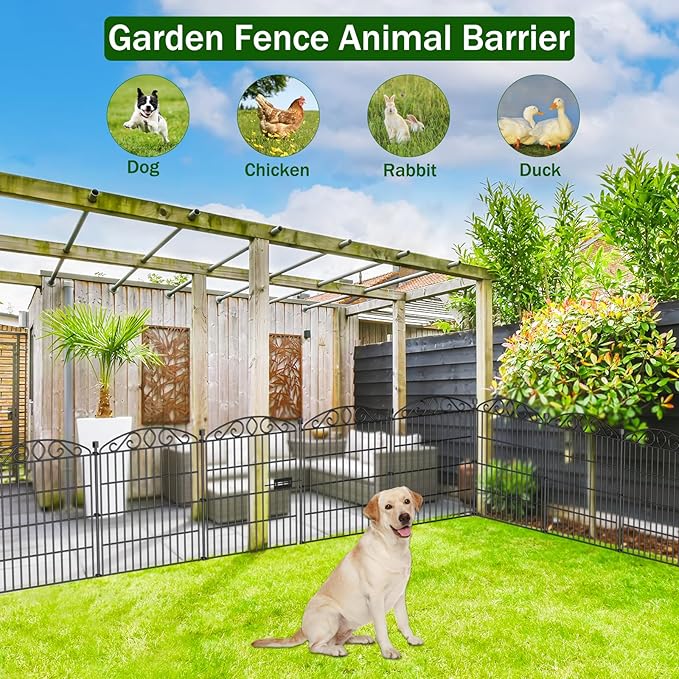 Garden Fence 12 Panel with Gate - 30in H x 22.72 ft L, No Dig Rustproof Metal Tall Animal Barrier for Dogs Rabbits, Decorative Outdoor Border for Yard, Patio, and Flower Beds