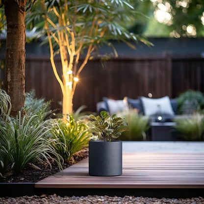 Kante 9.8" Dia Round Concrete Planter, Modern Style Large Cylindrical Plant Pot with Drainage Hole and Rubber Plug for Indoor Outdoor Patio, Charcoal