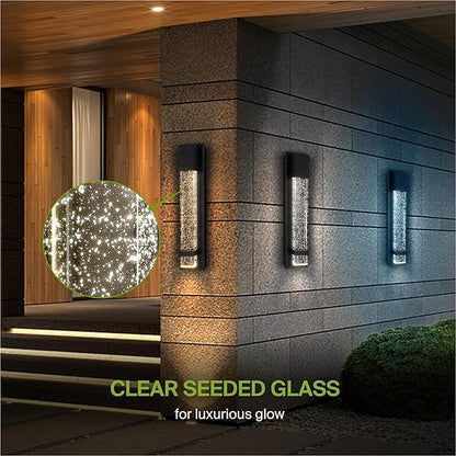 ASD LED 18" Bubble Glass Wall Light Fixture, Outdoor & Indoor Seeded Sconce | 3CCT, Waterproof, Dimmable, ETL Listed | 12W 500LM 3000-5000K 120V | Exterior Lantern, Porch Lighting | Black