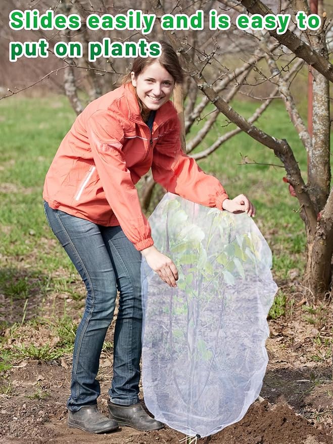 6 Pack Garden Bird Netting for Plants - 3 Size Sun Resistant Blueberry Tomato Protecting Netting with Drawstring, Fine Mesh Fruits Tree Protection Barrier for Block Squirrels Deer