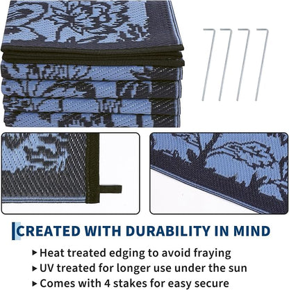 Garvee 5’x8’ Waterproof Patio Outdoor Rug, Outdoor Plastic Straw Rug for Camping, RV Mat Outside, Indoor Outdoor Carpet for Porch, Deck, Backyard, Balcony, Picnic, Dark Blue & Teal