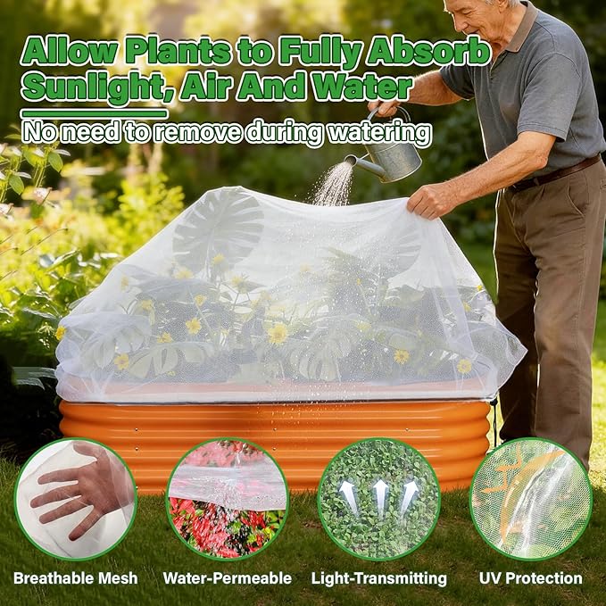 KEOHOL 3-Pack Garden Netting for Raised Beds, 4.9×2.3×1.4 Ft Rectangular Plant Covers with Ultra-fine Mesh, UV Protected HDPE Plant Netting for Vegetables Flowers Fruits