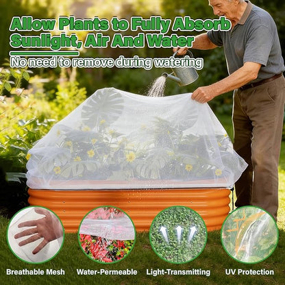KEOHOL 3-Pack Garden Netting for Raised Beds, 4.9×2.3×1.4 Ft Rectangular Plant Covers with Ultra-fine Mesh, UV Protected HDPE Plant Netting for Vegetables Flowers Fruits