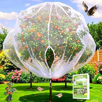 1 Pack 10x13.7Ft Extra Large Drawstring & Zipper Fruit Tree Netting Cover - Reusable Bird Netting for Blueberry Bushes, Anti-Cicada/Deer/Squirrel Large Plant Protection Net