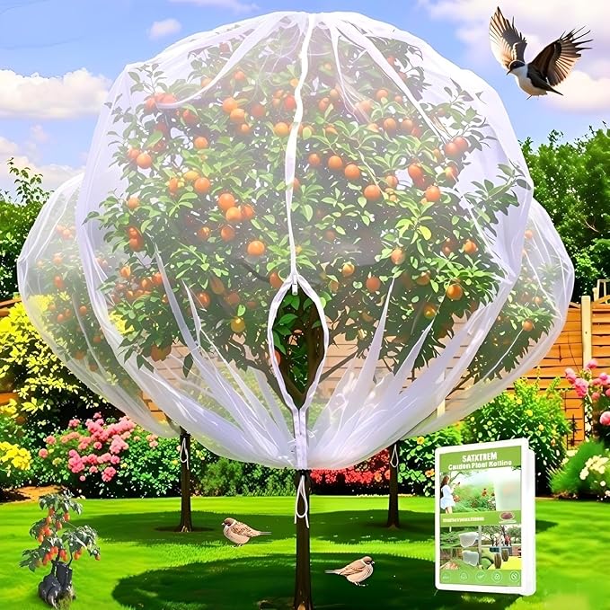 2 Pack 12×10Ft Large Drawstring & Zipper Fruit Tree Netting Cover - Reusable Bird Netting for Blueberry Bushes, Anti-Cicada/Deer/Squirrel Large Plant Protection Net