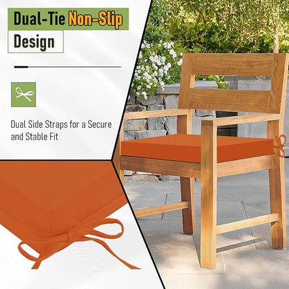 Basic Beyond Outdoor Chair Cushions Set of 6, Square Corner Outdoor Cushions for Patio Furniture, Water Resistant Patio Chair Cushions with 2 Ties, 18.5x16x3, Orange