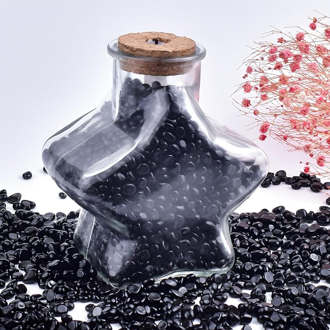 Polished Obsidian Crystal Chips 200 Pcs - 0.3" 10 oz Tumbled Stone Chips Crushed Sea Glass Stones Healing Reiki Crystal Making Home Decoration