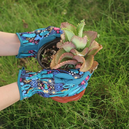 Gardening Gloves for Women, Printed Touchscreen Garden Gloves with Grip, Thorn-Proof Puncture-Resistant Work Gloves