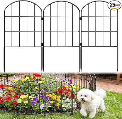 25 Pack Decorative Garden Fence Panels – 27.08ft (L) x 24"(H) Garden Fencing Dog Fence No-Dig Animal Barrier Fence Rustproof Metal Arched Garden Edging for Yard Patio Outdoor Decor Flower Bed