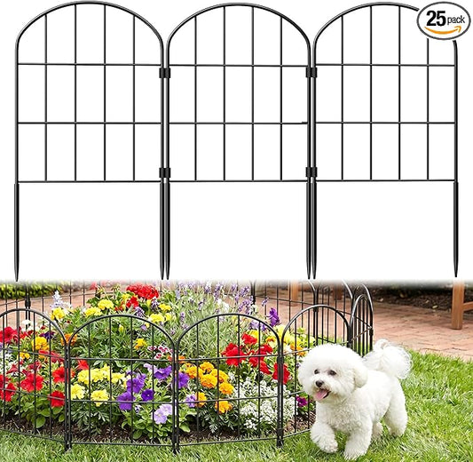 25 Pack Decorative Garden Fence Panels – 27.08ft (L) x 24"(H) Garden Fencing Dog Fence No-Dig Animal Barrier Fence Rustproof Metal Arched Garden Edging for Yard Patio Outdoor Decor Flower Bed