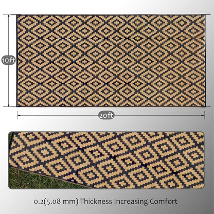 SAND MINE Reversible Mats, Plastic Straw Rug, Modern Area Rug, Large Floor Mat and Rug for Outdoors, RV, Patio, Backyard, Deck, Picnic, Beach, Trailer, Camping, Black & Brown, 10' x 20'