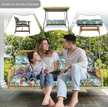 Porch Swing Cushion Three Seat, Waterproof Swing Cushions Replacement with Backrest, Outdoor Garden Furniture Patio 4" Thickened Cushions with Ties (Green Flowers, 40 x 63in)
