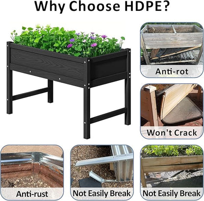 Raised Garden Bed Outdoor with Legs,HDPE Elevated Planter Box Rot-Resistant and Non-Cracking,Raised Beds for Gardening for Backyard, Patio, Balcony, 300lb Capacity Black